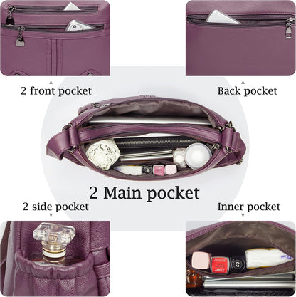 Women Soft PU Leather Shoulder Handbag Multi Pocket Crossbody Bag Ladies Medium Roomy Purses Fashion Tote Top Handle Satchel