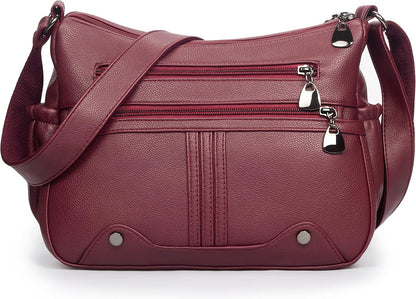 Women Soft PU Leather Shoulder Handbag Multi Pocket Crossbody Bag Ladies Medium Roomy Purses Fashion Tote Top Handle Satchel
