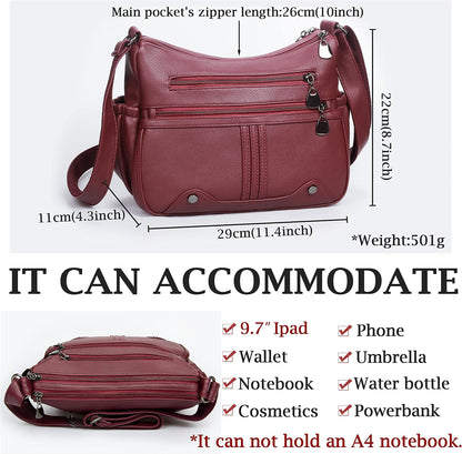 Women Soft PU Leather Shoulder Handbag Multi Pocket Crossbody Bag Ladies Medium Roomy Purses Fashion Tote Top Handle Satchel