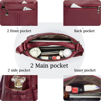 Women Soft PU Leather Shoulder Handbag Multi Pocket Crossbody Bag Ladies Medium Roomy Purses Fashion Tote Top Handle Satchel