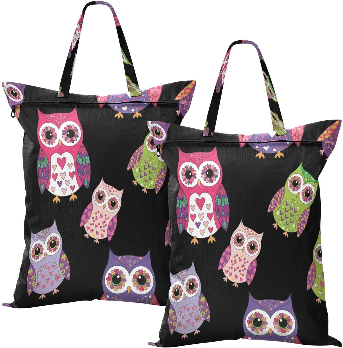 Owl Black Waterproof Travel Laundry Bag Reusable Pack of 2