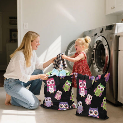 Owl Black Waterproof Travel Laundry Bag Reusable Pack of 2