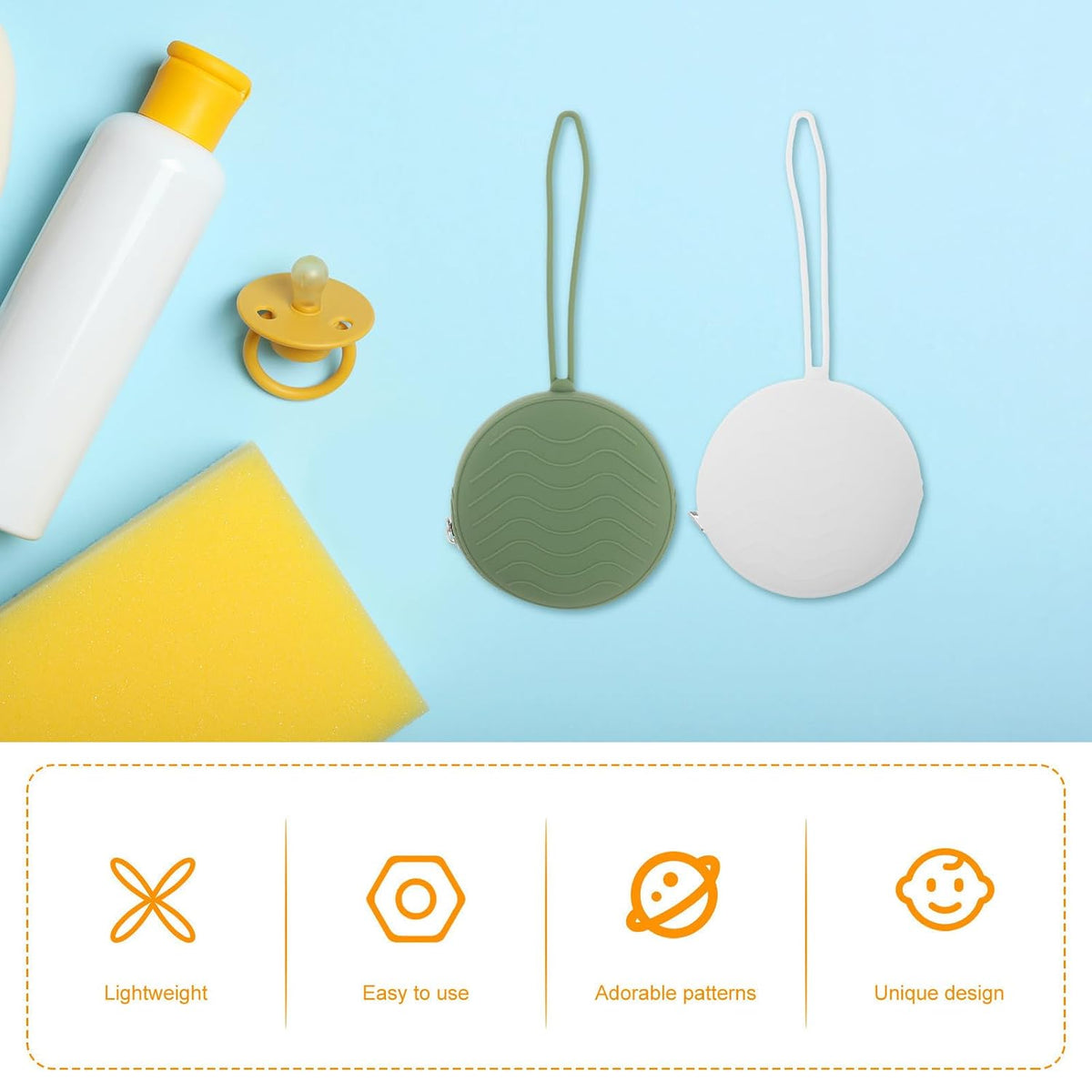 2pcs Silicone Pacifier Storage Case Featuring Zipper Design Portable Small Coin Purse for Travel and Daily Use