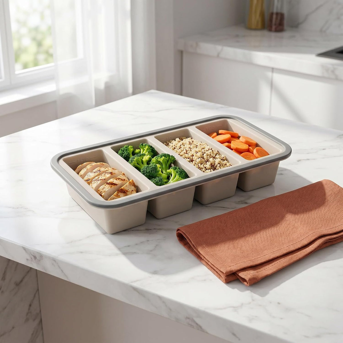 Silicone Freezer Tray with Lid - 1 Cup Soup Cube Portion Mold - 4 Compartment Freezer Molds for Freezing Broth, Sauce, and Stock, Meal Prep Pink