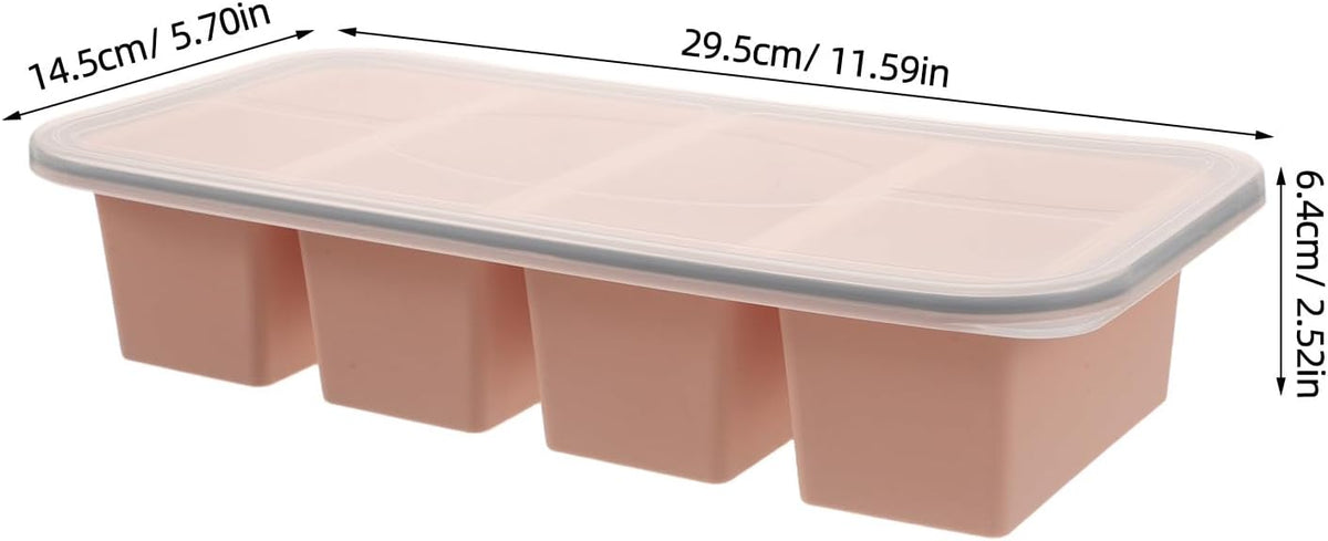 Silicone Freezer Tray with Lid - 1 Cup Soup Cube Portion Mold - 4 Compartment Freezer Molds for Freezing Broth, Sauce, and Stock, Meal Prep Pink