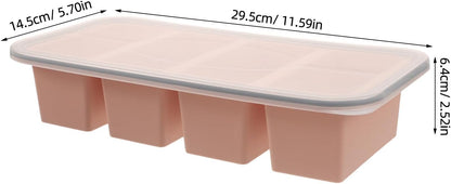 Silicone Freezer Tray with Lid - 1 Cup Soup Cube Portion Mold - 4 Compartment Freezer Molds for Freezing Broth, Sauce, and Stock, Meal Prep Pink