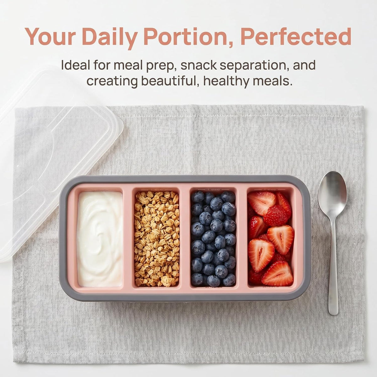 Silicone Freezer Tray with Lid - 1 Cup Soup Cube Portion Mold - 4 Compartment Freezer Molds for Freezing Broth, Sauce, and Stock, Meal Prep Pink
