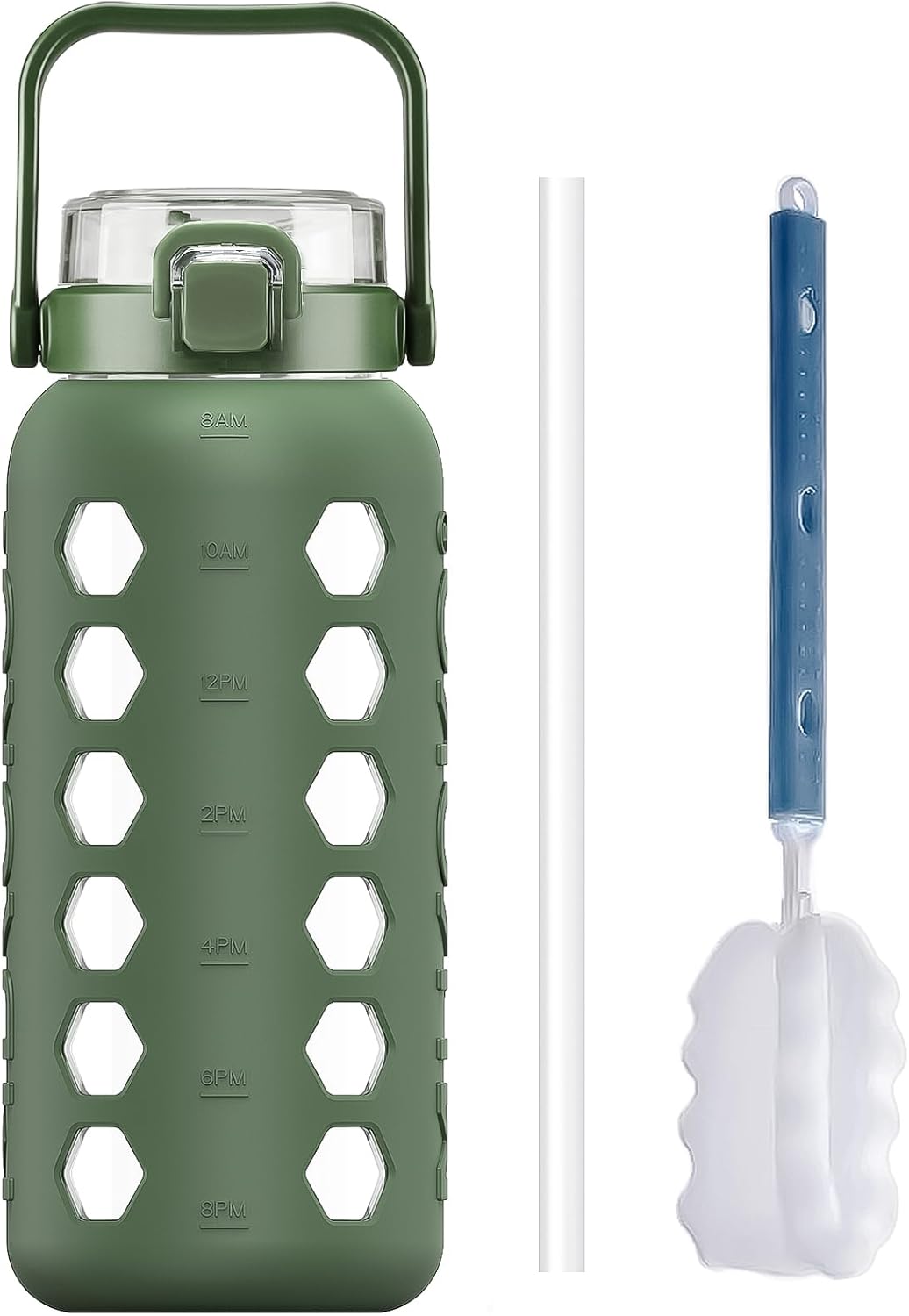 32 oz Glass Tumbler with Straw,Glass Water Bottles with Time Marker,Iced Coffee Cup with Silicone Sleeve,Motivational Drinking Bottles,Leakproof-Coral Pink