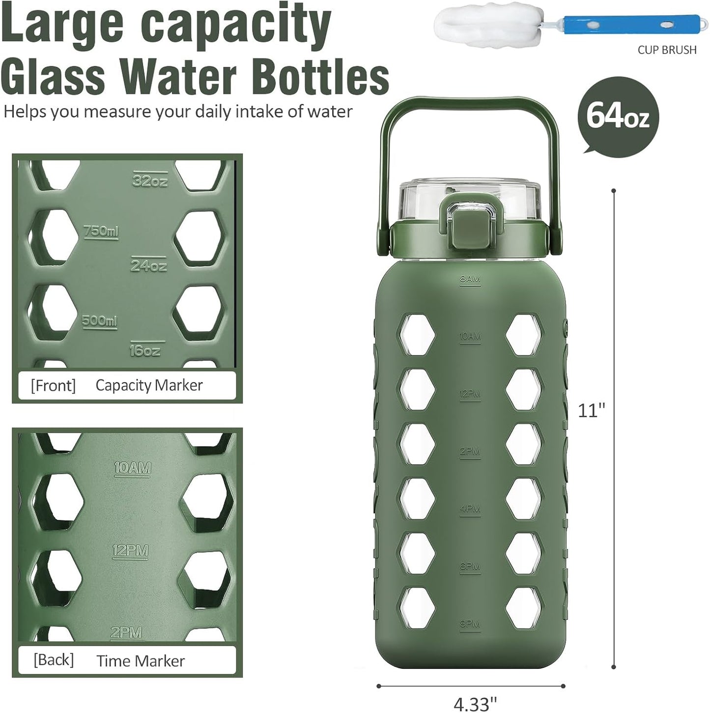 32 oz Glass Tumbler with Straw,Glass Water Bottles with Time Marker,Iced Coffee Cup with Silicone Sleeve,Motivational Drinking Bottles,Leakproof-Coral Pink