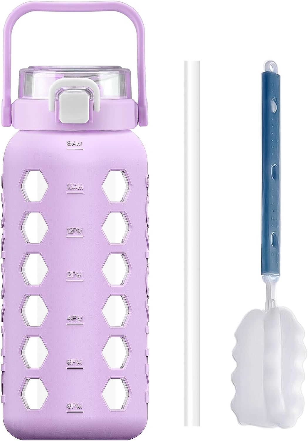 32 oz Glass Tumbler with Straw,Glass Water Bottles with Time Marker,Iced Coffee Cup with Silicone Sleeve,Motivational Drinking Bottles,Leakproof-Coral Pink