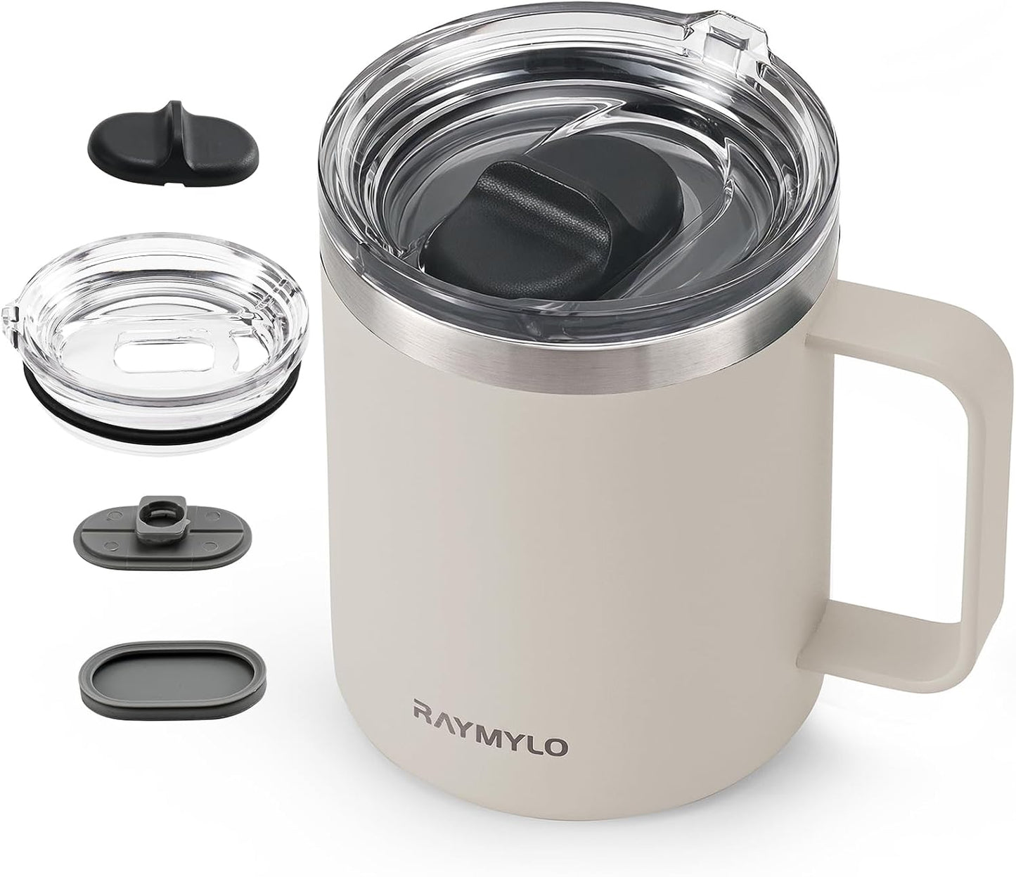 Insulated Coffee Mug 12 oz, Spill-Proof & Detachable Slider Lid | Double Wall Stainless Steel with Thorough Clean Lid & Handle, Cold for 9 Hrs, Suitable for Camp Home Office
