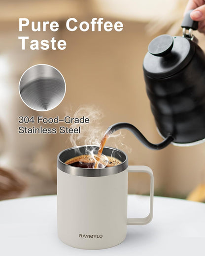 Insulated Coffee Mug 12 oz, Spill-Proof & Detachable Slider Lid | Double Wall Stainless Steel with Thorough Clean Lid & Handle, Cold for 9 Hrs, Suitable for Camp Home Office