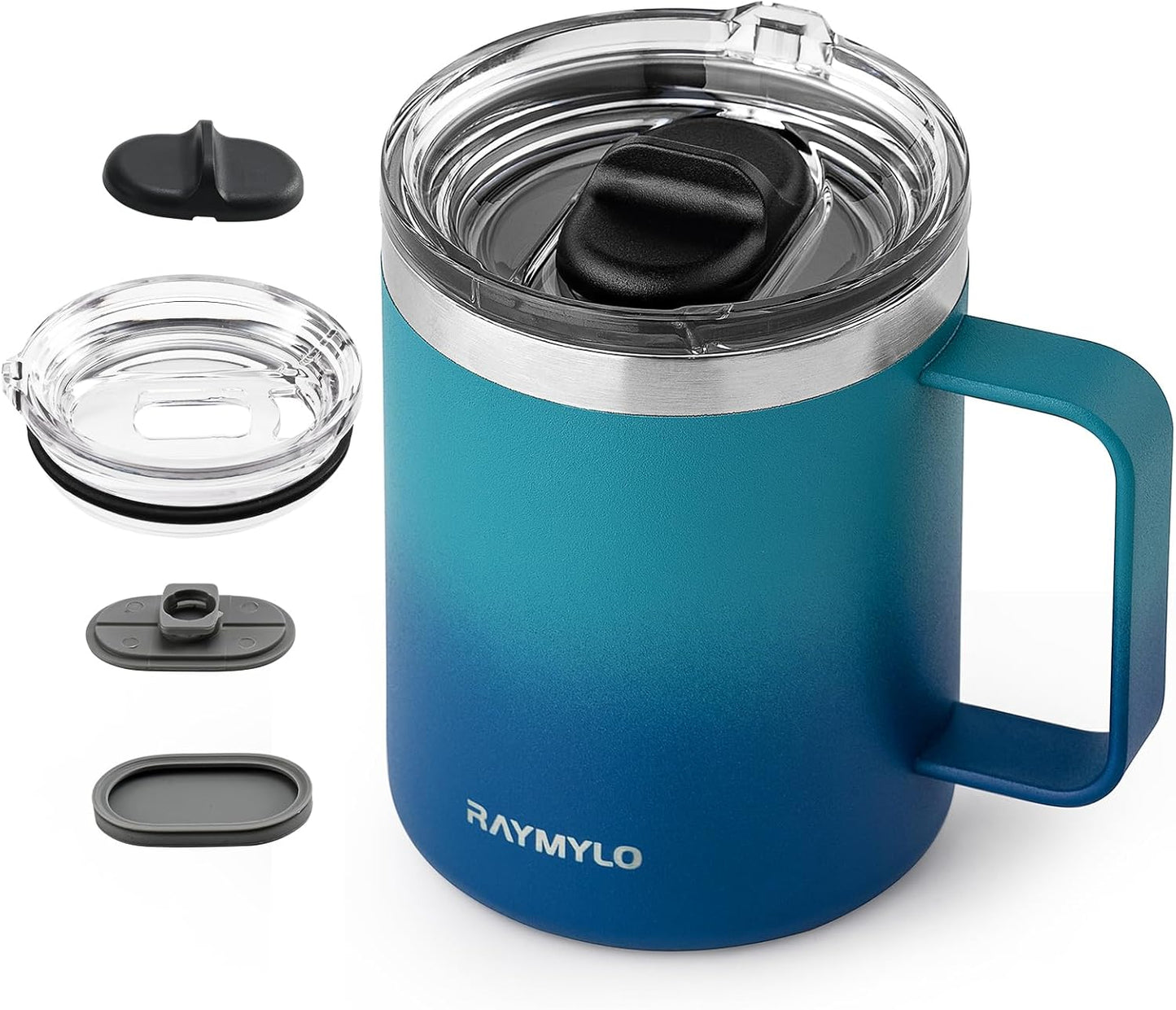 Insulated Coffee Mug 12 oz, Spill-Proof & Detachable Slider Lid | Double Wall Stainless Steel with Thorough Clean Lid & Handle, Cold for 9 Hrs, Suitable for Camp Home Office