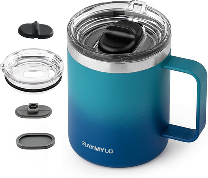 Insulated Coffee Mug 12 oz, Spill-Proof & Detachable Slider Lid | Double Wall Stainless Steel with Thorough Clean Lid & Handle, Cold for 9 Hrs, Suitable for Camp Home Office