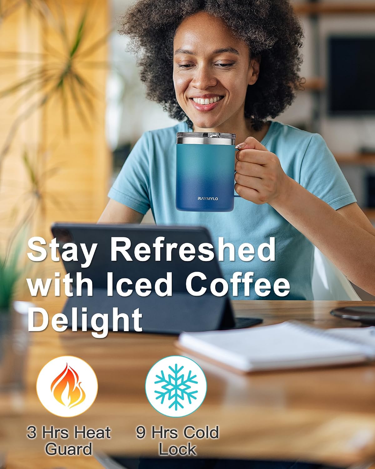 Insulated Coffee Mug 12 oz, Spill-Proof & Detachable Slider Lid | Double Wall Stainless Steel with Thorough Clean Lid & Handle, Cold for 9 Hrs, Suitable for Camp Home Office