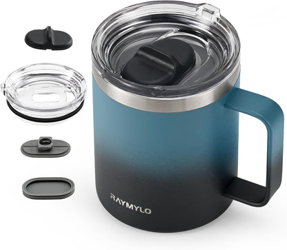 Insulated Coffee Mug 12 oz, Spill-Proof & Detachable Slider Lid | Double Wall Stainless Steel with Thorough Clean Lid & Handle, Cold for 9 Hrs, Suitable for Camp Home Office