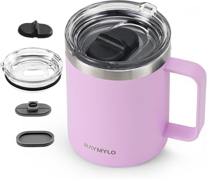 Insulated Coffee Mug 12 oz, Spill-Proof & Detachable Slider Lid | Double Wall Stainless Steel with Thorough Clean Lid & Handle, Cold for 9 Hrs, Suitable for Camp Home Office
