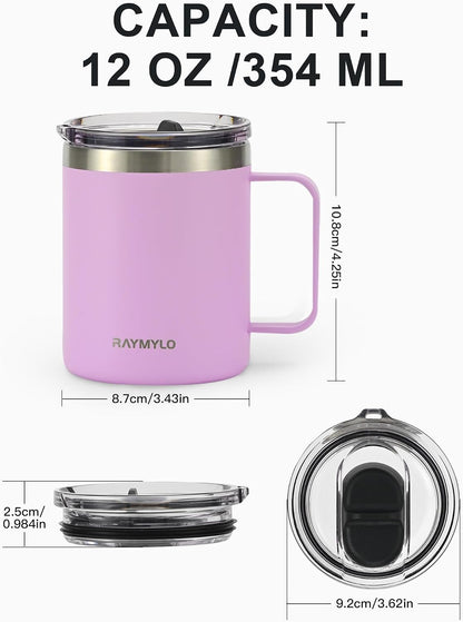 Insulated Coffee Mug 12 oz, Spill-Proof & Detachable Slider Lid | Double Wall Stainless Steel with Thorough Clean Lid & Handle, Cold for 9 Hrs, Suitable for Camp Home Office