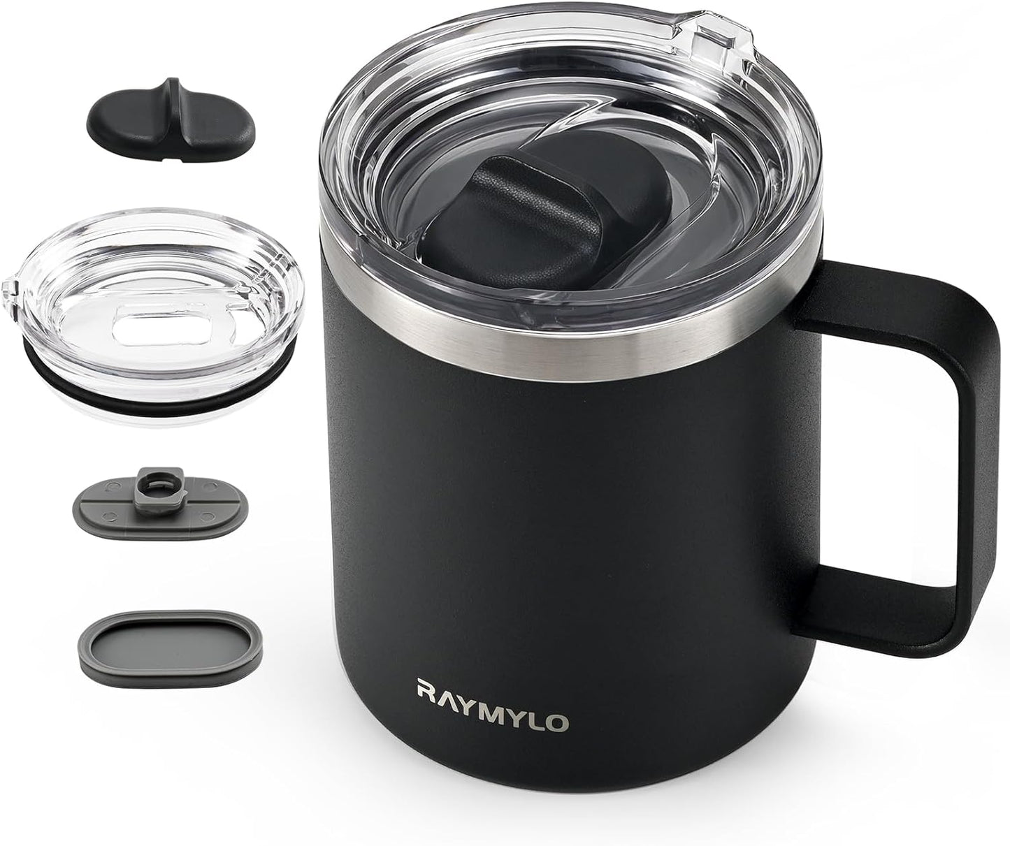 Insulated Coffee Mug 12 oz, Spill-Proof & Detachable Slider Lid | Double Wall Stainless Steel with Thorough Clean Lid & Handle, Cold for 9 Hrs, Suitable for Camp Home Office