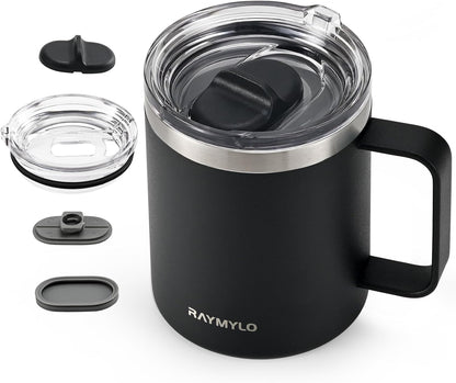 Insulated Coffee Mug 12 oz, Spill-Proof & Detachable Slider Lid | Double Wall Stainless Steel with Thorough Clean Lid & Handle, Cold for 9 Hrs, Suitable for Camp Home Office