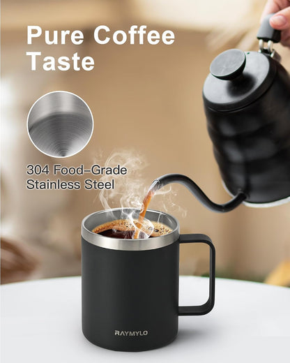 Insulated Coffee Mug 12 oz, Spill-Proof & Detachable Slider Lid | Double Wall Stainless Steel with Thorough Clean Lid & Handle, Cold for 9 Hrs, Suitable for Camp Home Office
