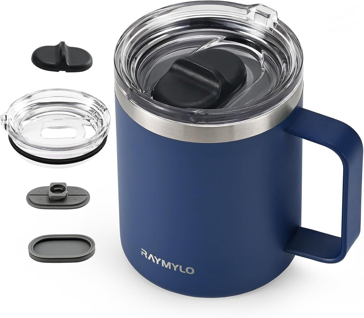 Insulated Coffee Mug 12 oz, Spill-Proof & Detachable Slider Lid | Double Wall Stainless Steel with Thorough Clean Lid & Handle, Cold for 9 Hrs, Suitable for Camp Home Office