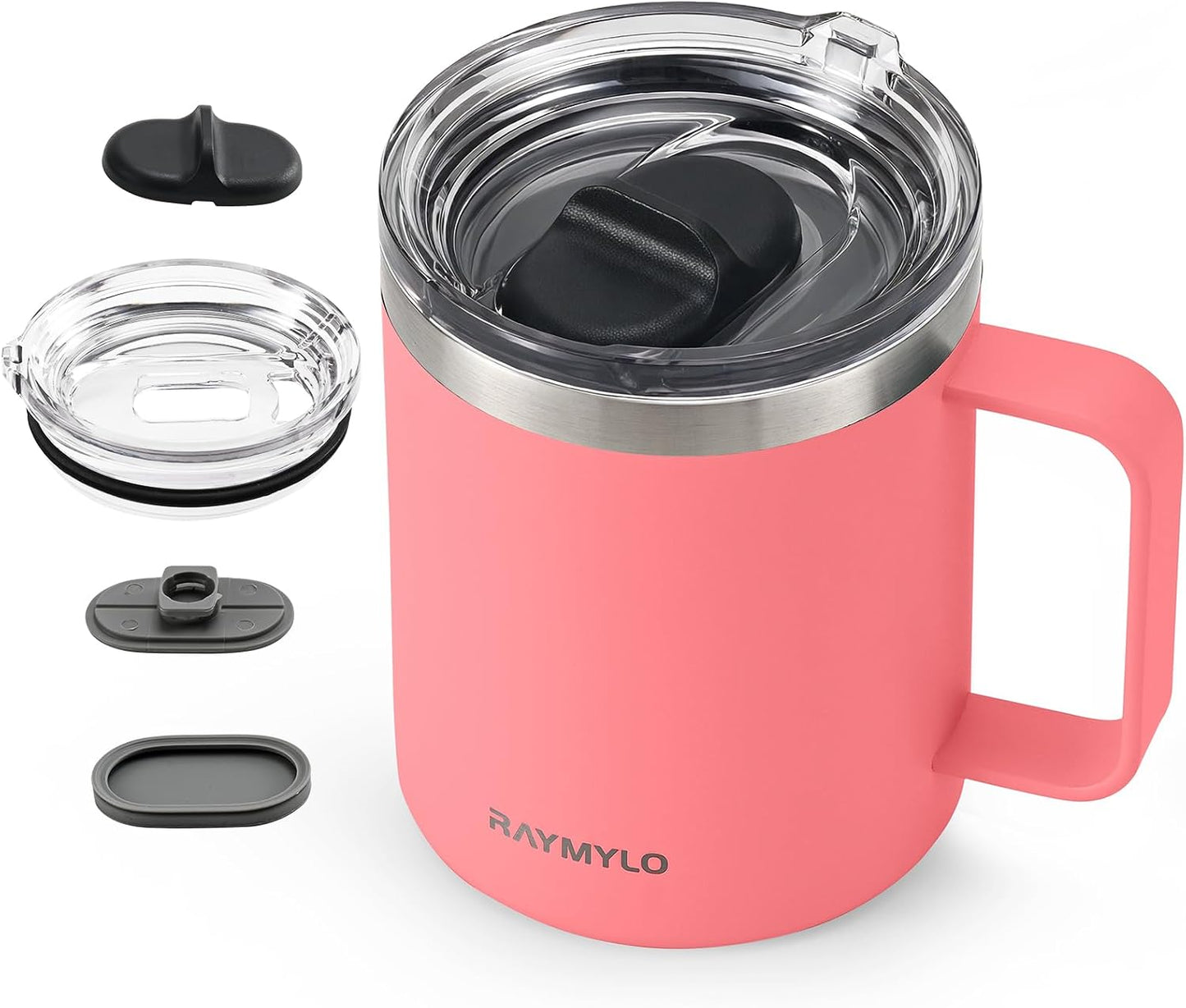 Insulated Coffee Mug 12 oz, Spill-Proof & Detachable Slider Lid | Double Wall Stainless Steel with Thorough Clean Lid & Handle, Cold for 9 Hrs, Suitable for Camp Home Office