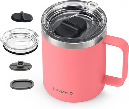 Insulated Coffee Mug 12 oz, Spill-Proof & Detachable Slider Lid | Double Wall Stainless Steel with Thorough Clean Lid & Handle, Cold for 9 Hrs, Suitable for Camp Home Office