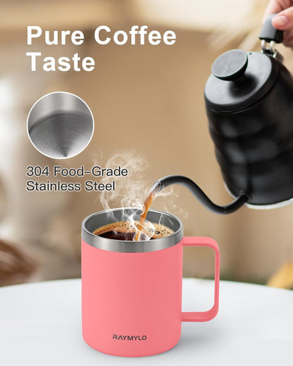 Insulated Coffee Mug 12 oz, Spill-Proof & Detachable Slider Lid | Double Wall Stainless Steel with Thorough Clean Lid & Handle, Cold for 9 Hrs, Suitable for Camp Home Office