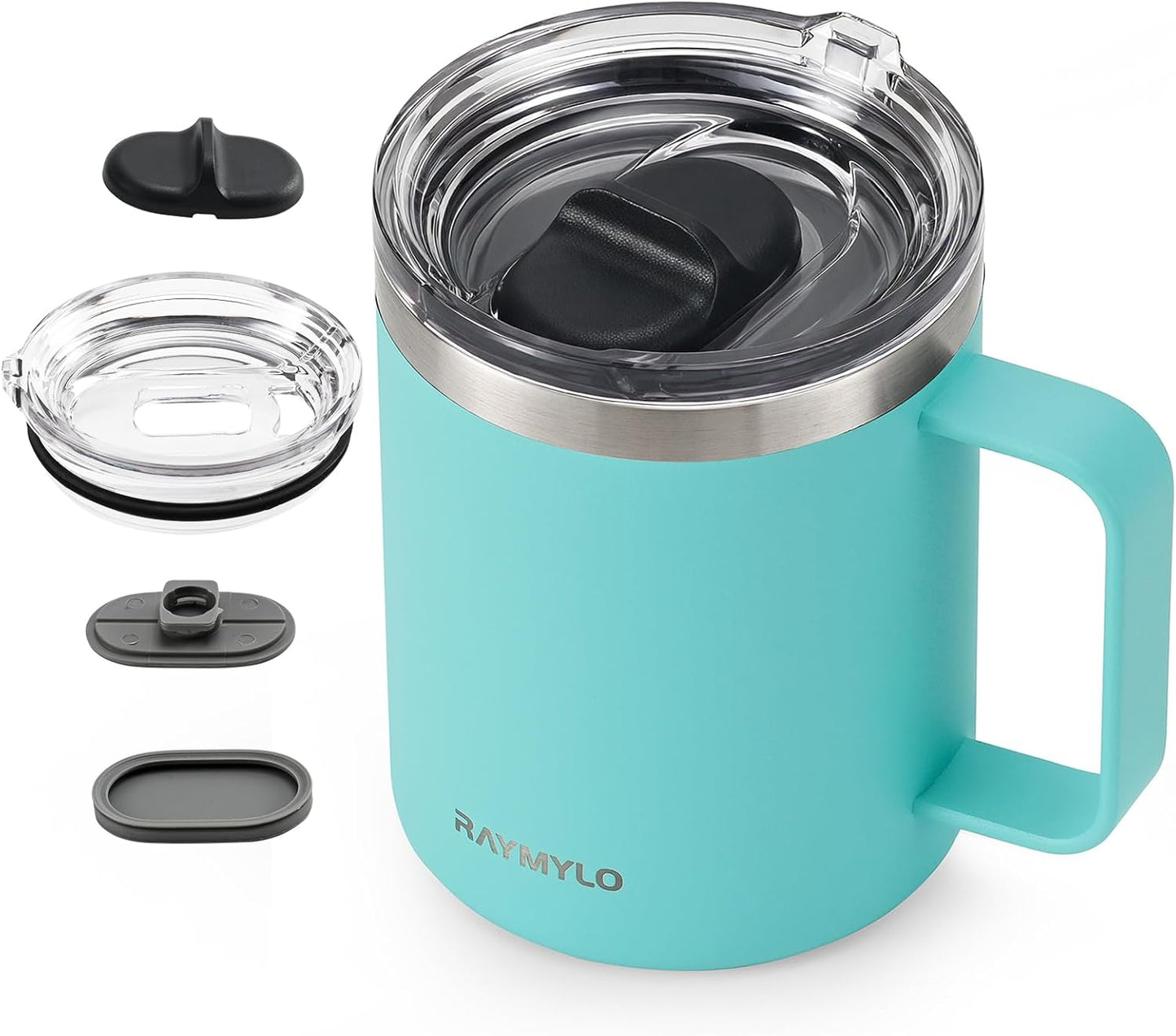Insulated Coffee Mug 12 oz, Spill-Proof & Detachable Slider Lid | Double Wall Stainless Steel with Thorough Clean Lid & Handle, Cold for 9 Hrs, Suitable for Camp Home Office