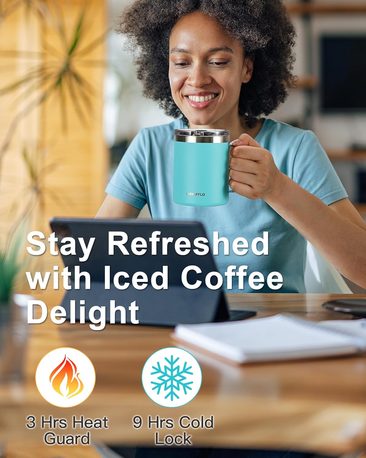 Insulated Coffee Mug 12 oz, Spill-Proof & Detachable Slider Lid | Double Wall Stainless Steel with Thorough Clean Lid & Handle, Cold for 9 Hrs, Suitable for Camp Home Office