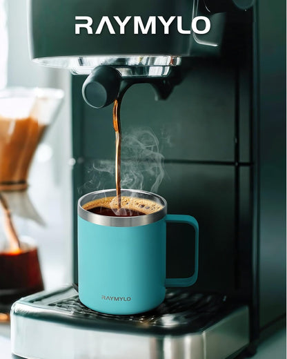 Insulated Coffee Mug 12 oz, Spill-Proof & Detachable Slider Lid | Double Wall Stainless Steel with Thorough Clean Lid & Handle, Cold for 9 Hrs, Suitable for Camp Home Office