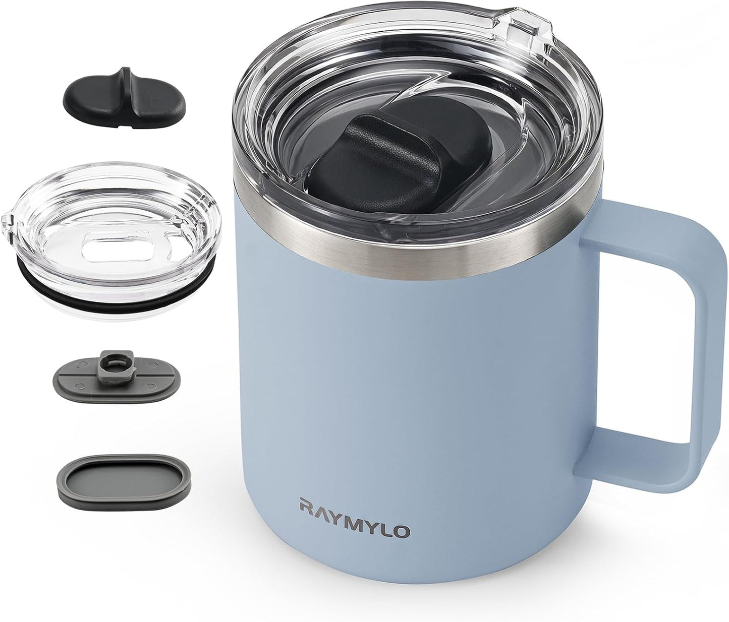 Insulated Coffee Mug 12 oz, Spill-Proof & Detachable Slider Lid | Double Wall Stainless Steel with Thorough Clean Lid & Handle, Cold for 9 Hrs, Suitable for Camp Home Office