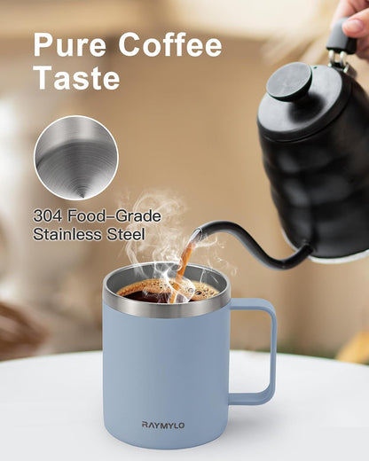 Insulated Coffee Mug 12 oz, Spill-Proof & Detachable Slider Lid | Double Wall Stainless Steel with Thorough Clean Lid & Handle, Cold for 9 Hrs, Suitable for Camp Home Office