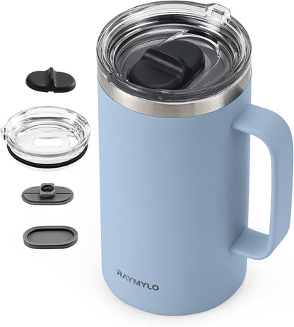 Insulated Coffee Mug 12 oz, Spill-Proof & Detachable Slider Lid | Double Wall Stainless Steel with Thorough Clean Lid & Handle, Cold for 9 Hrs, Suitable for Camp Home Office