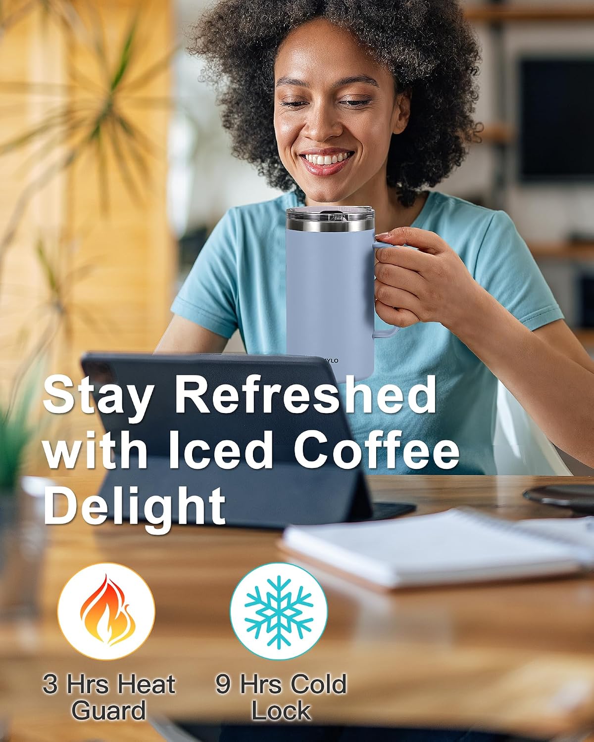 Insulated Coffee Mug 12 oz, Spill-Proof & Detachable Slider Lid | Double Wall Stainless Steel with Thorough Clean Lid & Handle, Cold for 9 Hrs, Suitable for Camp Home Office