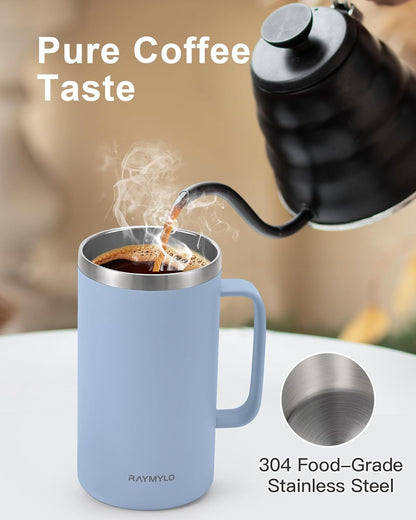Insulated Coffee Mug 12 oz, Spill-Proof & Detachable Slider Lid | Double Wall Stainless Steel with Thorough Clean Lid & Handle, Cold for 9 Hrs, Suitable for Camp Home Office