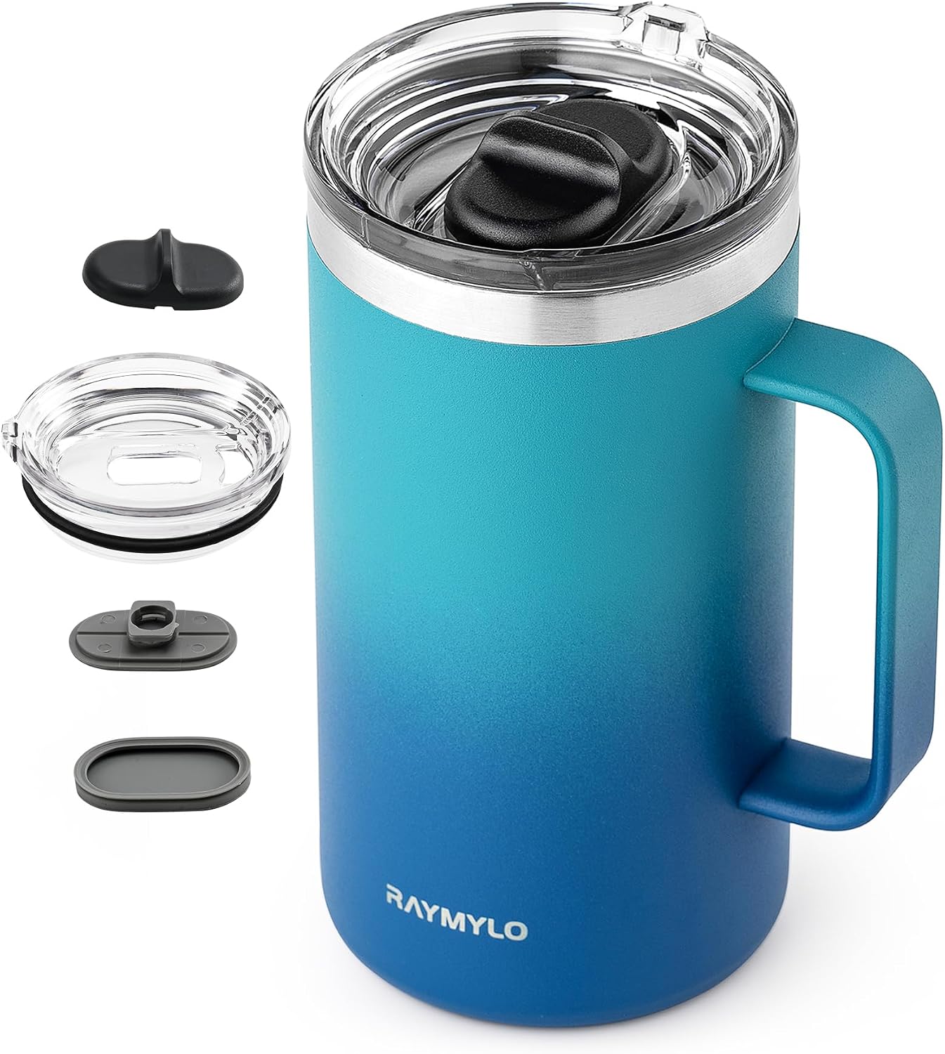 Insulated Coffee Mug 12 oz, Spill-Proof & Detachable Slider Lid | Double Wall Stainless Steel with Thorough Clean Lid & Handle, Cold for 9 Hrs, Suitable for Camp Home Office
