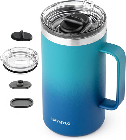 Insulated Coffee Mug 12 oz, Spill-Proof & Detachable Slider Lid | Double Wall Stainless Steel with Thorough Clean Lid & Handle, Cold for 9 Hrs, Suitable for Camp Home Office