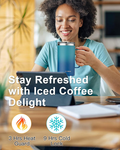 Insulated Coffee Mug 12 oz, Spill-Proof & Detachable Slider Lid | Double Wall Stainless Steel with Thorough Clean Lid & Handle, Cold for 9 Hrs, Suitable for Camp Home Office
