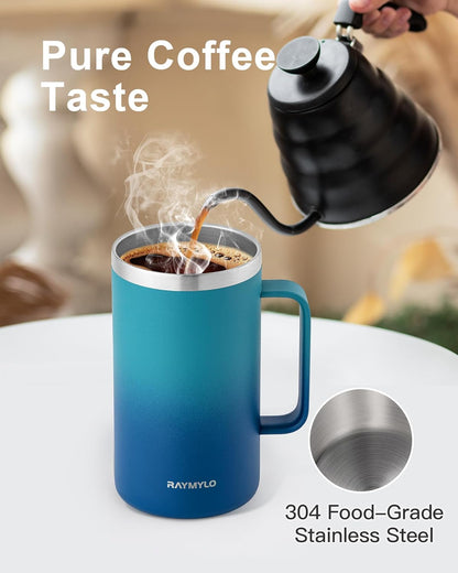 Insulated Coffee Mug 12 oz, Spill-Proof & Detachable Slider Lid | Double Wall Stainless Steel with Thorough Clean Lid & Handle, Cold for 9 Hrs, Suitable for Camp Home Office