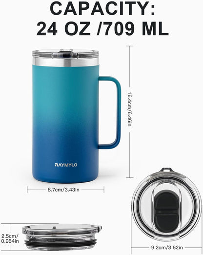 Insulated Coffee Mug 12 oz, Spill-Proof & Detachable Slider Lid | Double Wall Stainless Steel with Thorough Clean Lid & Handle, Cold for 9 Hrs, Suitable for Camp Home Office
