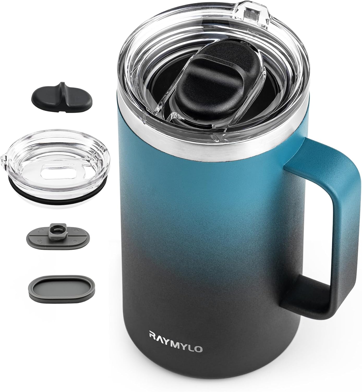 Insulated Coffee Mug 12 oz, Spill-Proof & Detachable Slider Lid | Double Wall Stainless Steel with Thorough Clean Lid & Handle, Cold for 9 Hrs, Suitable for Camp Home Office