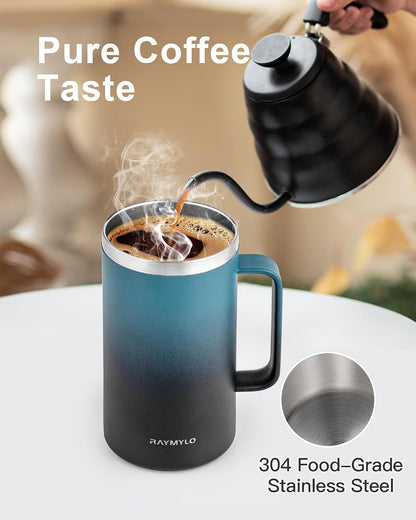 Insulated Coffee Mug 12 oz, Spill-Proof & Detachable Slider Lid | Double Wall Stainless Steel with Thorough Clean Lid & Handle, Cold for 9 Hrs, Suitable for Camp Home Office