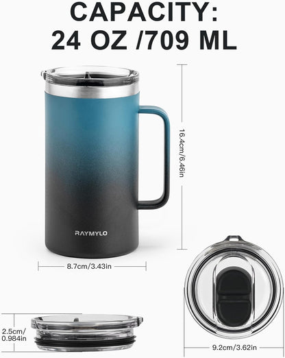 Insulated Coffee Mug 12 oz, Spill-Proof & Detachable Slider Lid | Double Wall Stainless Steel with Thorough Clean Lid & Handle, Cold for 9 Hrs, Suitable for Camp Home Office