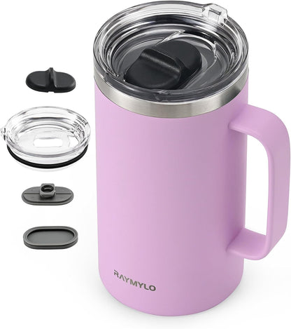 Insulated Coffee Mug 12 oz, Spill-Proof & Detachable Slider Lid | Double Wall Stainless Steel with Thorough Clean Lid & Handle, Cold for 9 Hrs, Suitable for Camp Home Office
