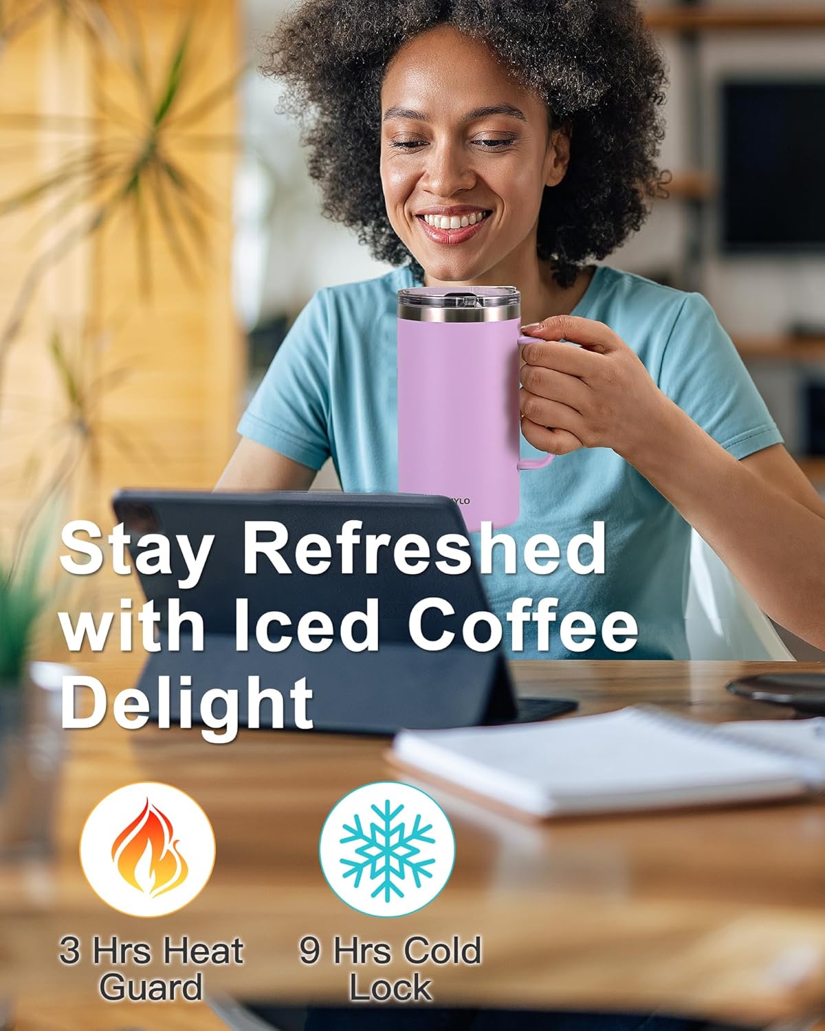 Insulated Coffee Mug 12 oz, Spill-Proof & Detachable Slider Lid | Double Wall Stainless Steel with Thorough Clean Lid & Handle, Cold for 9 Hrs, Suitable for Camp Home Office