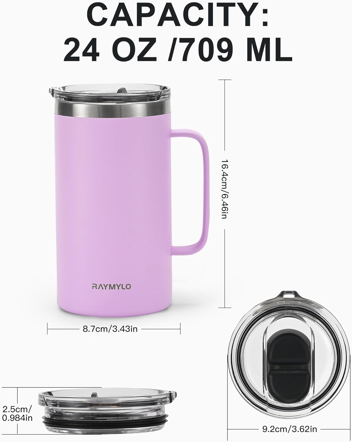 Insulated Coffee Mug 12 oz, Spill-Proof & Detachable Slider Lid | Double Wall Stainless Steel with Thorough Clean Lid & Handle, Cold for 9 Hrs, Suitable for Camp Home Office