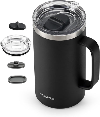 Insulated Coffee Mug 12 oz, Spill-Proof & Detachable Slider Lid | Double Wall Stainless Steel with Thorough Clean Lid & Handle, Cold for 9 Hrs, Suitable for Camp Home Office