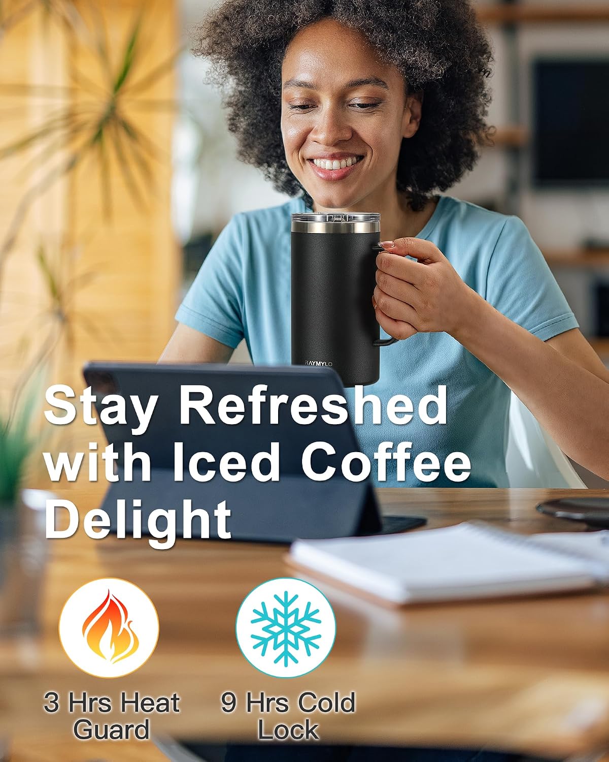 Insulated Coffee Mug 12 oz, Spill-Proof & Detachable Slider Lid | Double Wall Stainless Steel with Thorough Clean Lid & Handle, Cold for 9 Hrs, Suitable for Camp Home Office